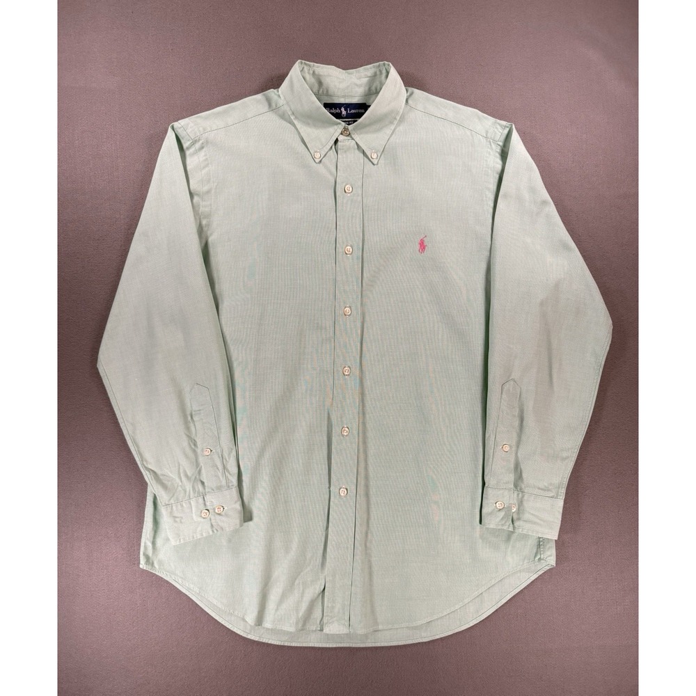 Mens Ralph Lauren Oxford Long Sleeve Button Down In Light Green Size 16 32/33
